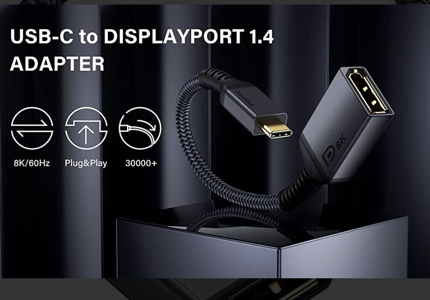 Maxonar adapter USB C DISPLAYPORT 8K 60HZ SZARY 1,2m