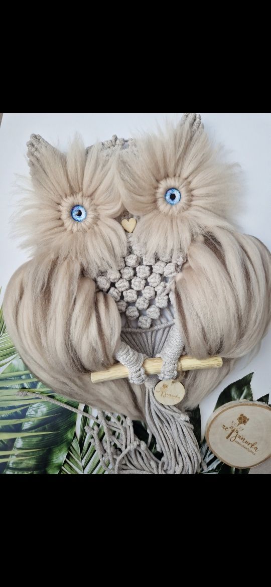 Makrama sowa ozdoba na salonu sypialni na prezent HANDMADE puchacz