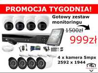 Nowy Zestaw 4 kamer 5mpx(4-16)Gwarancja kamery monitoring podgląd TEL