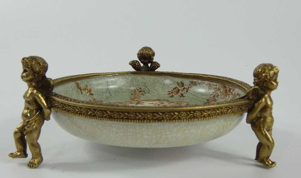 PATERA porcelana + brąz AMOR Putto paterka MYDELNICZKA
