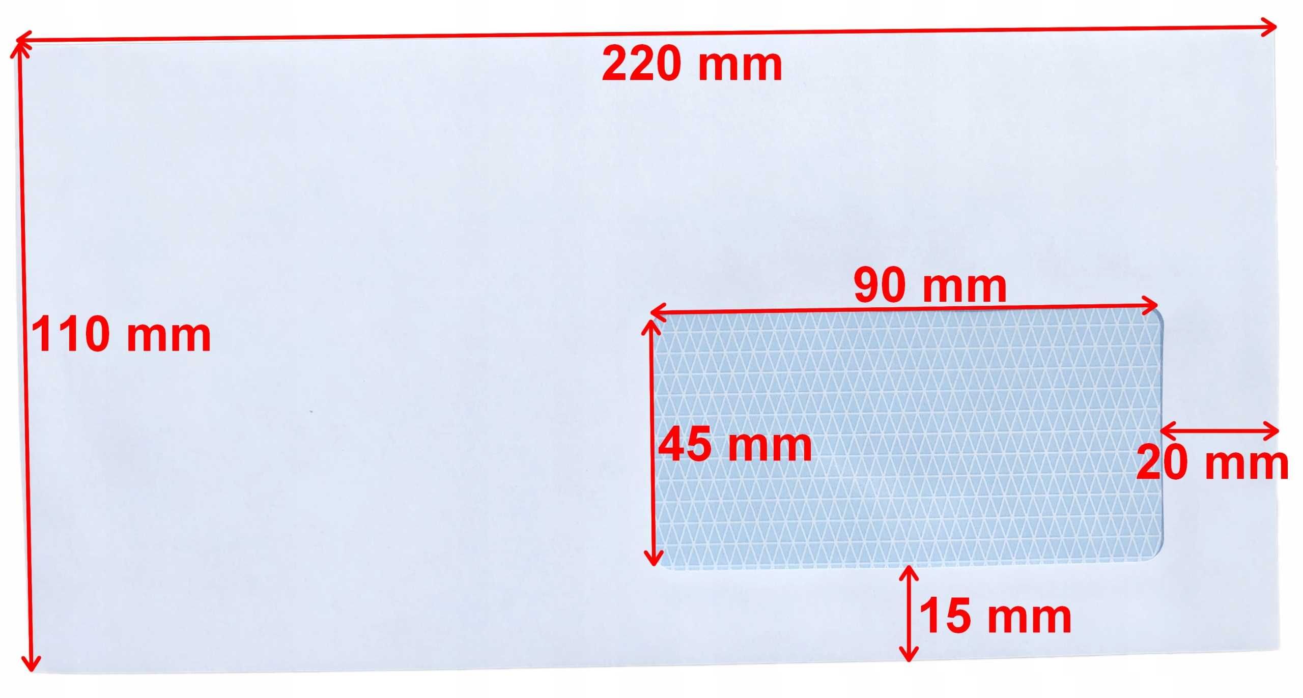 Koperta DL biała SK samoklejąca 110x220 mm - okienko 90x45 mm - 500 sz