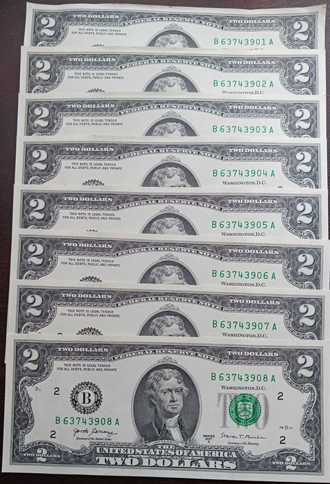 8 x 2 $ T. Jefferson men New Jork 2017 r seria "A"-po kolei mennicze