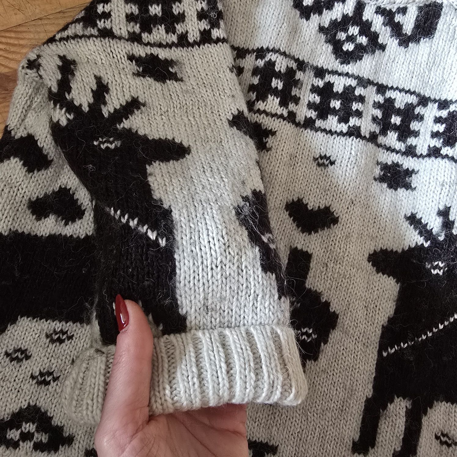 Sweter HM domieszka wełny alpaki zimowy świąteczny S gruby rękaw 7/8