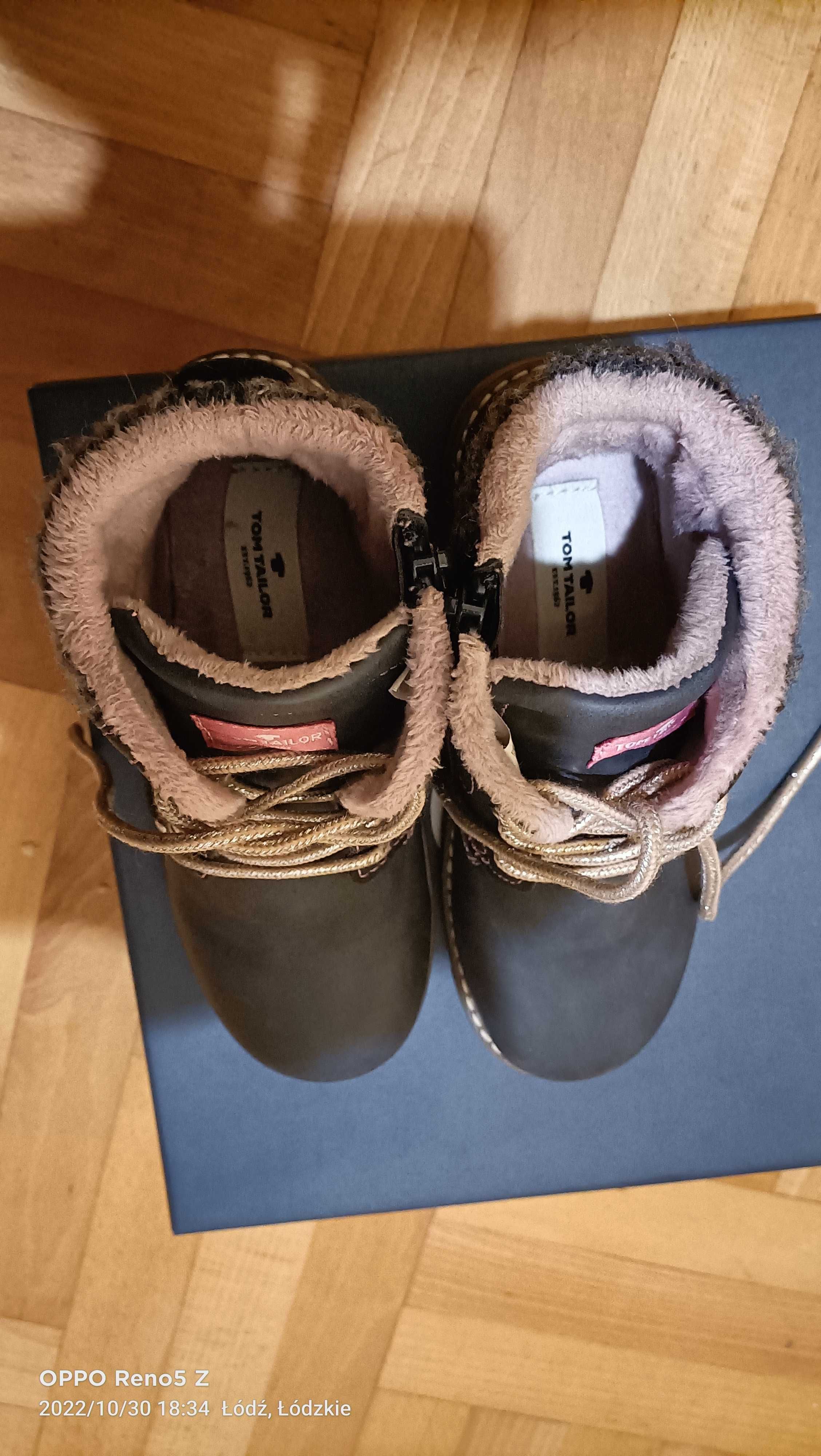 Zimowe buty, buciki skórzane ocieplane jak nowe Tom Tailor w roz. 31