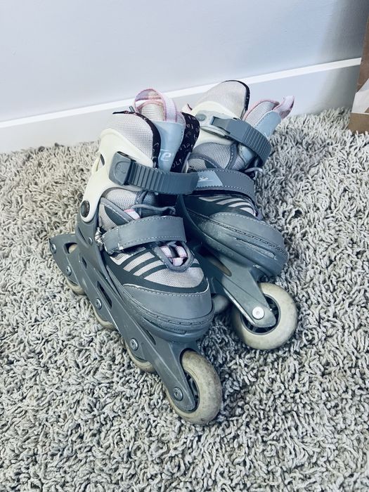 Rolki szare pudrowy roz dla dziewczynki wrotki 29,30,31,32,33