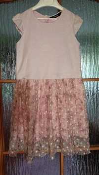 Sukienka różowa z tiulem rozm. 110/116 (5-6 lat)