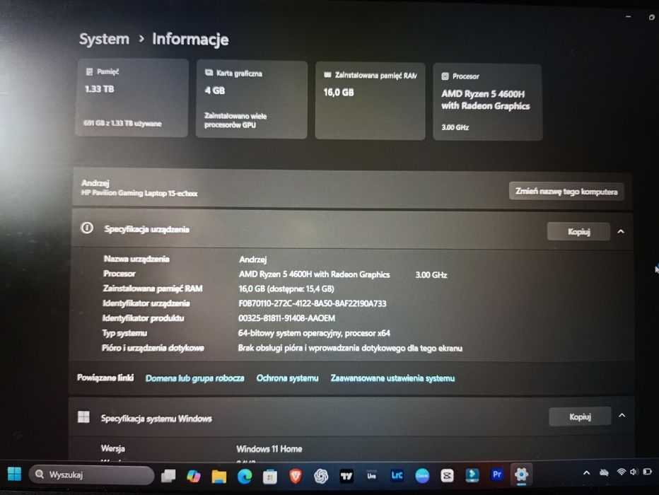 HP Pavilon 15 Ryzen 5 16GB RAM GTX 1650