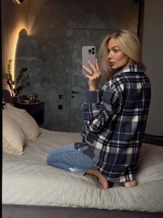 Сорочка в клітинку тепла, сорочка оверсайз, сорочка жіноча осіння