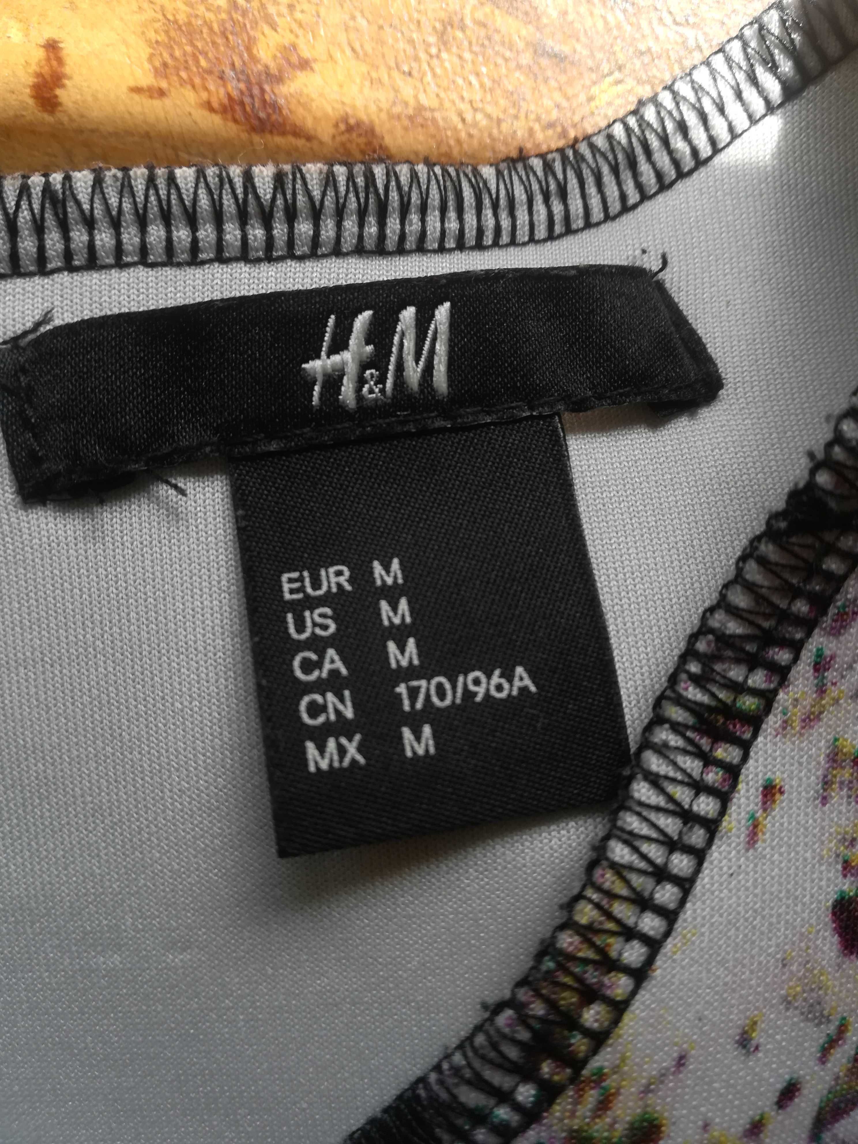 Vestido preto estampado tamanho M manga cava H&M novo