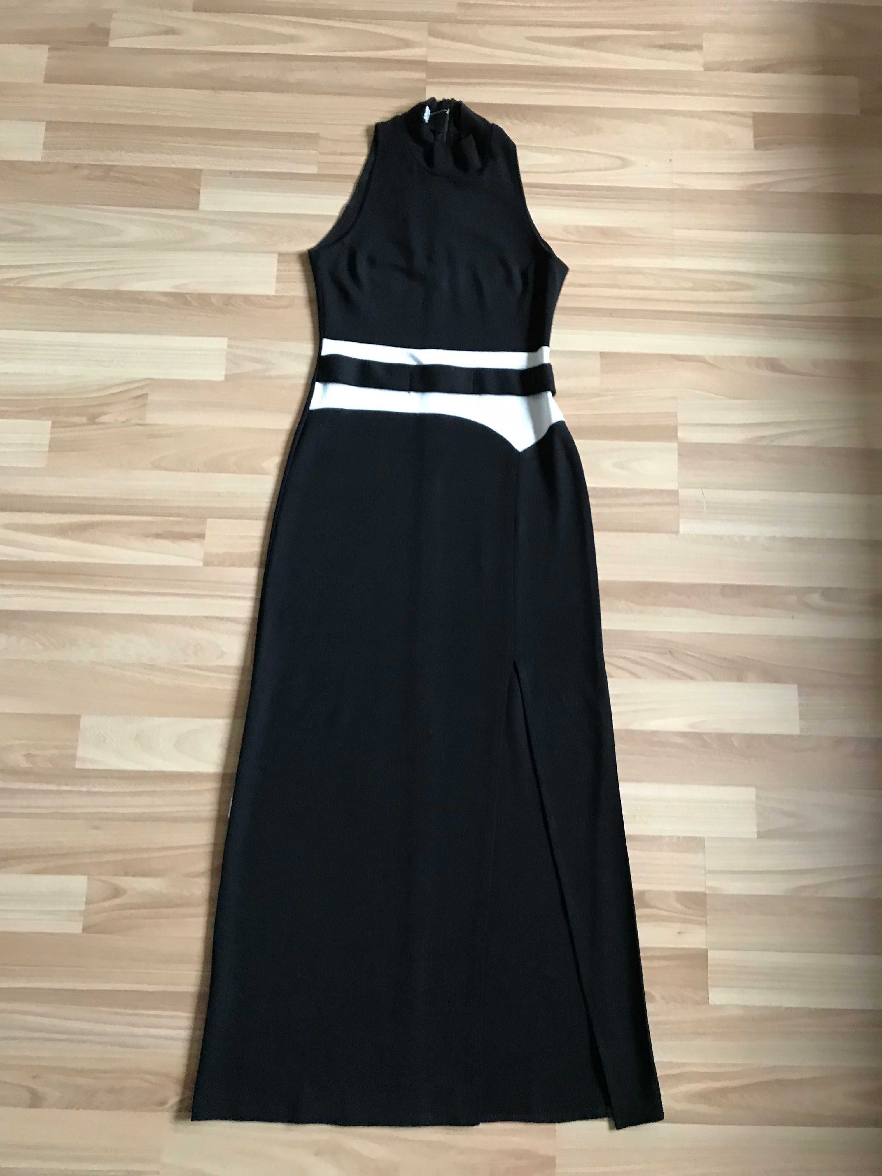 Czarna długa sukienka maxi r. 36 / 38  optycznie wyszczuplająca retro