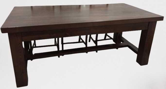 Mesa 200x100 e 10 cadeiras em madeira de castanho maciço