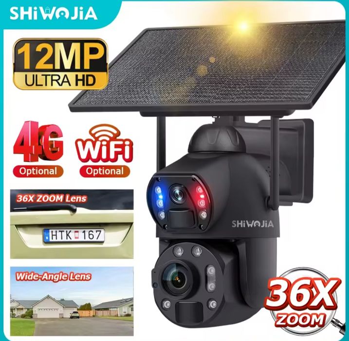 Kamera Shiwojia 4G SIM 12MP solarna optyka 36 x zoom