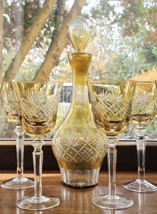 Kryształowy zestaw karafka I kieliszki do wina retro kryształy prl