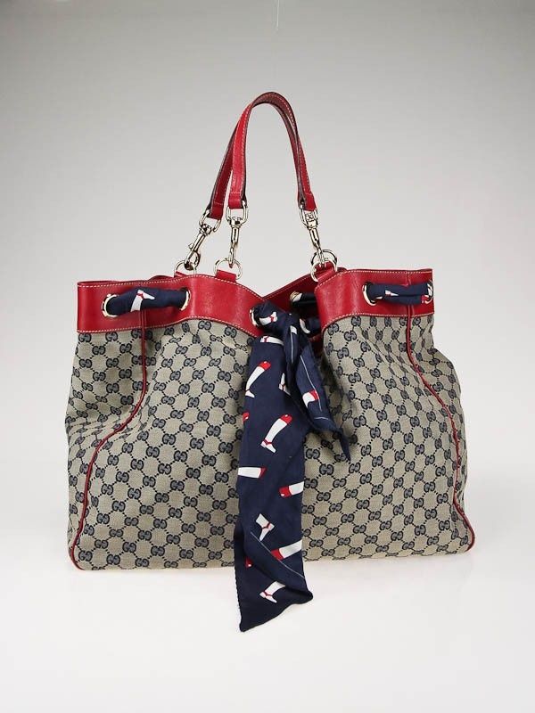 Gucci Navy Blue/Beige GG Canvas Large Tote bag