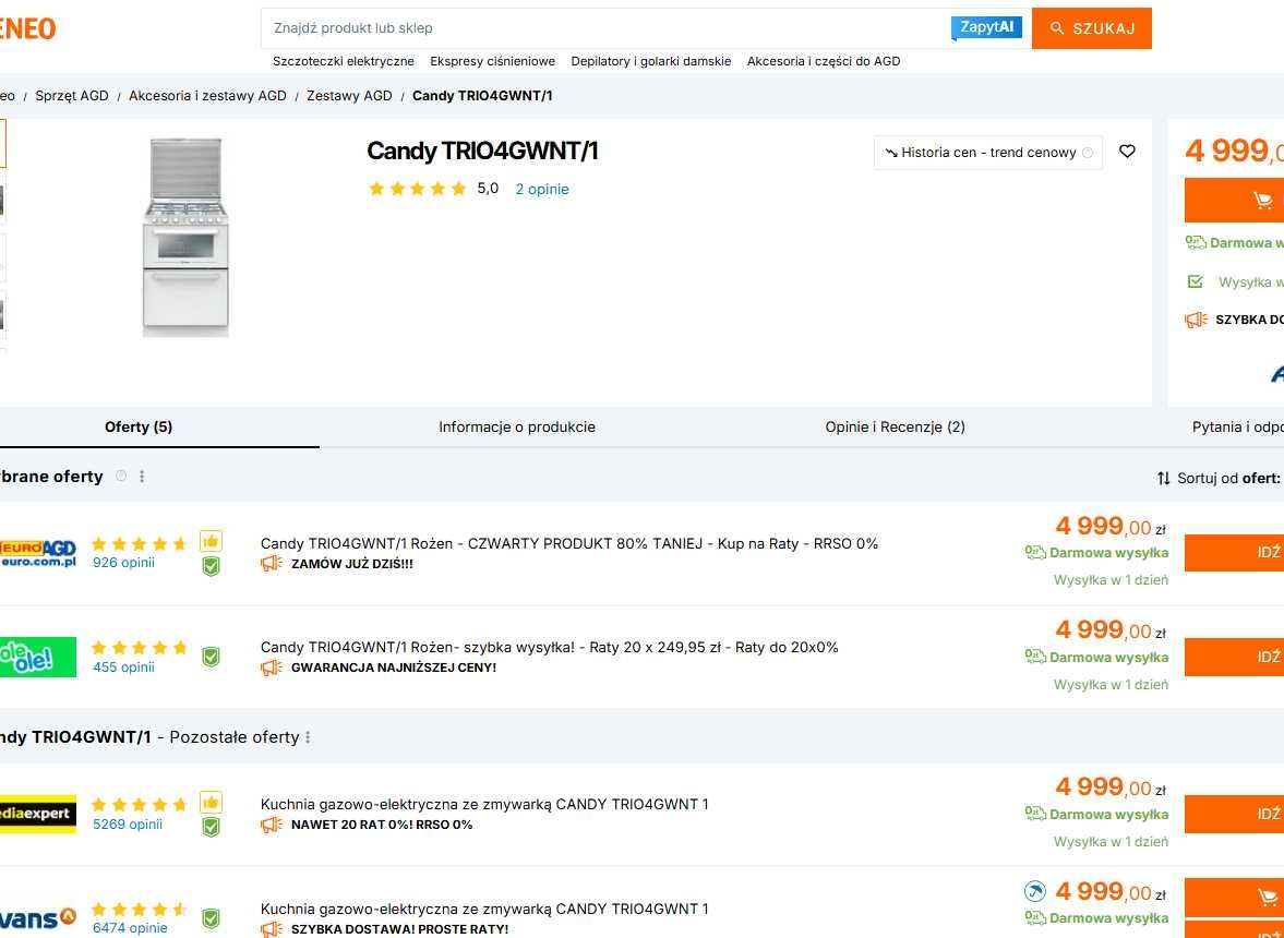 NOWA Candy piekarnik zmywarka kuchnia 60cm TRIO4GWNT/1 gwar 2 lata S1