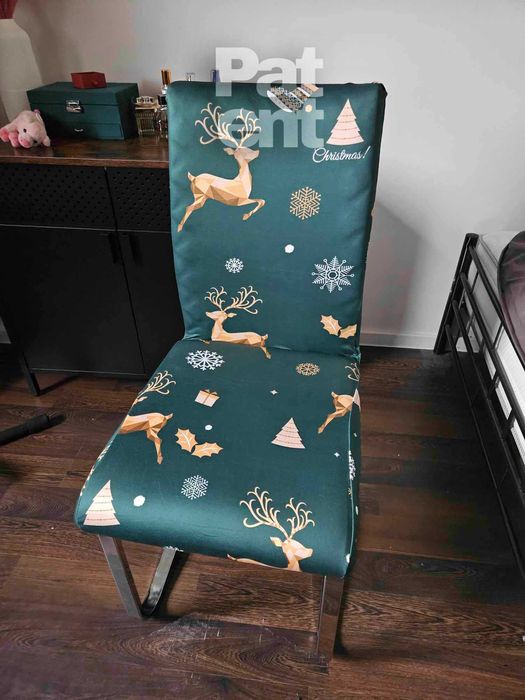 Świąteczne pokrowce na krzesła elastyczne 4 sztuki zielone renifery