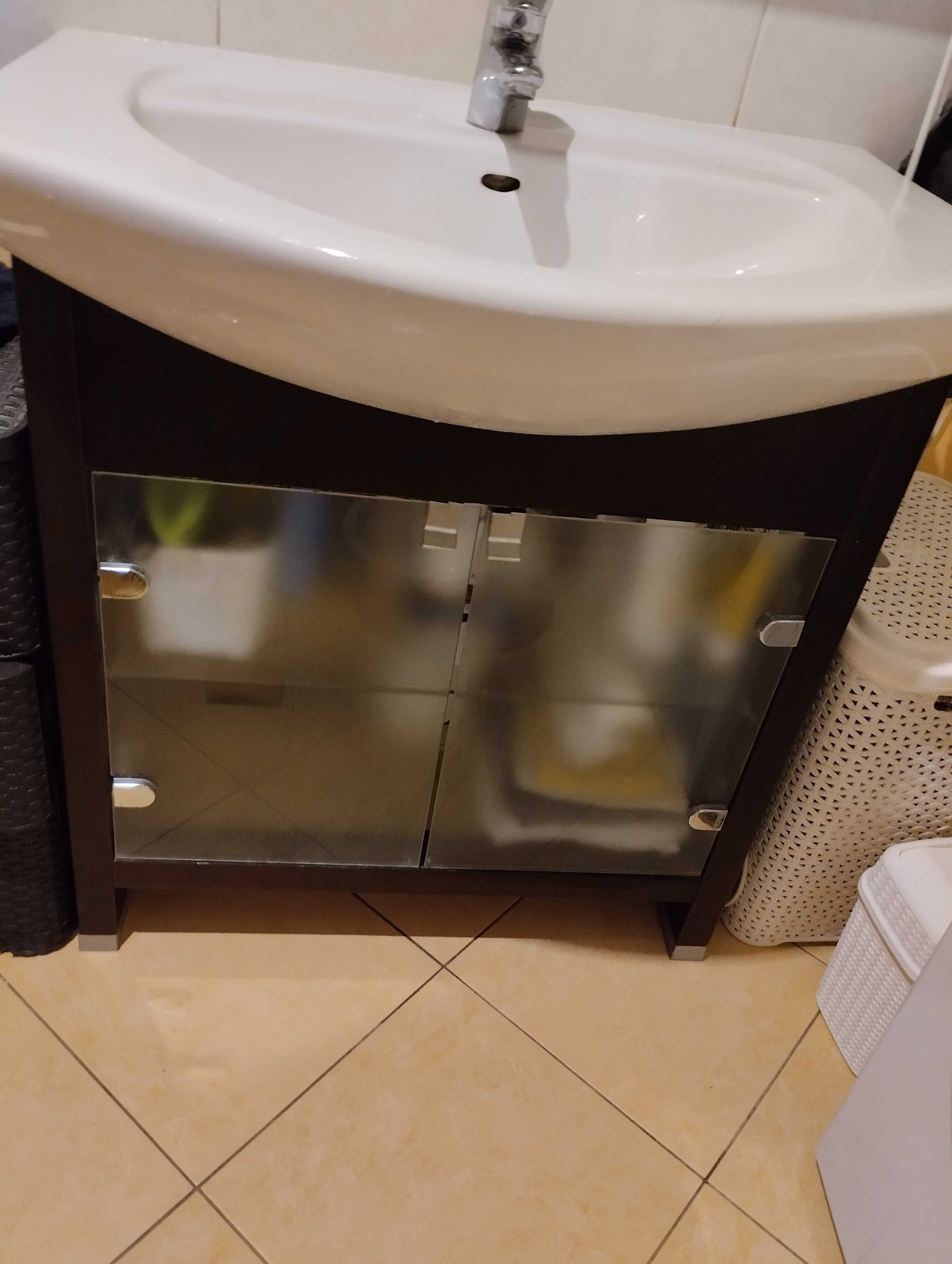 Szafka pod umywalkę, umywalka, bateria i lustro podświetlane 80 cm