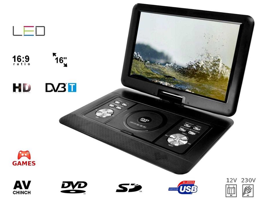 Przenośne DVD do Samochodu Domu 16" Telewizor Tuner TV DVBT2 n Prezent