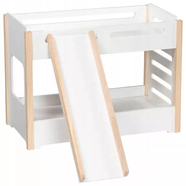 Drewniane łóżeczko piętrowe ze zjeżdżalnią dla lalek Goki. Goki