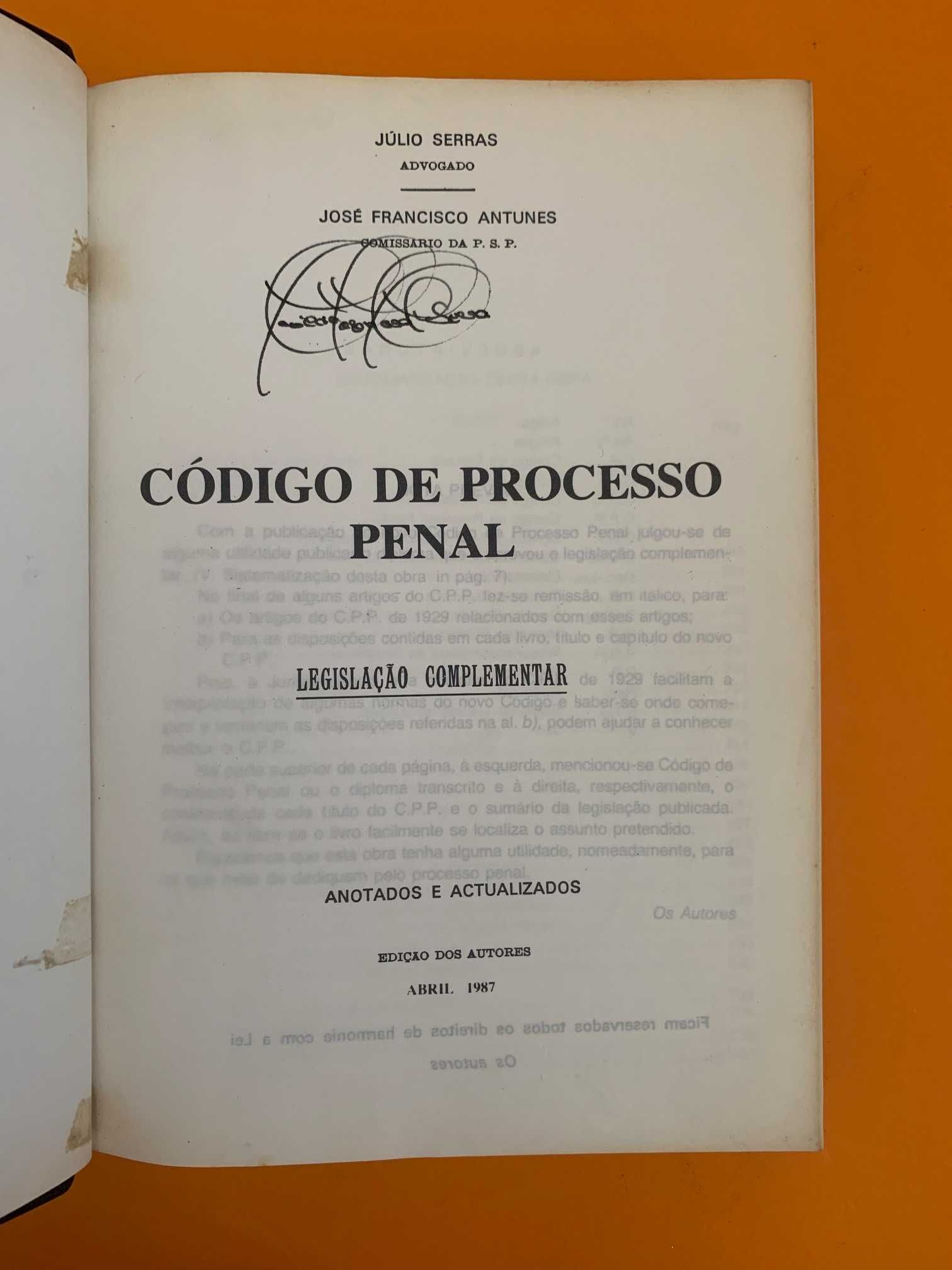 Código de Processo Penal - Júlio Serras e José Francisco Antunes