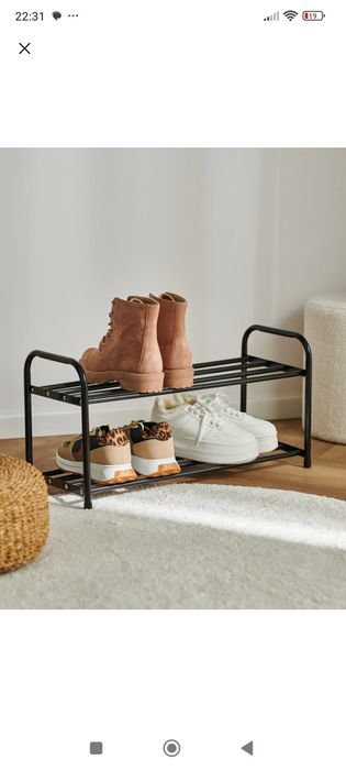 Stabilna półka na buty, metalowa, czarna, skręcana