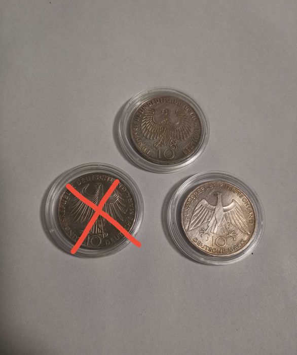10 marek marków 1972r. 2 sztuki srebrne monety, opis!
