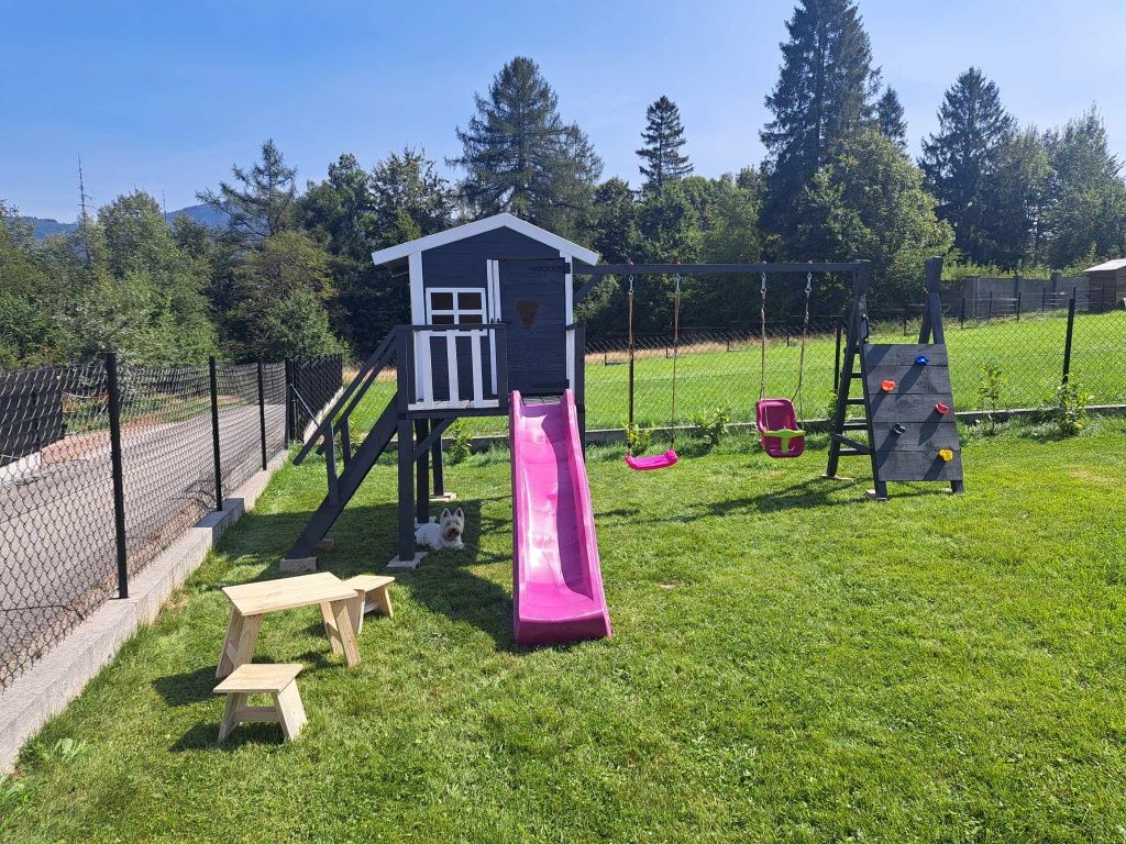 Domek dla dzieci drewniany Plac zabaw Cały zestaw