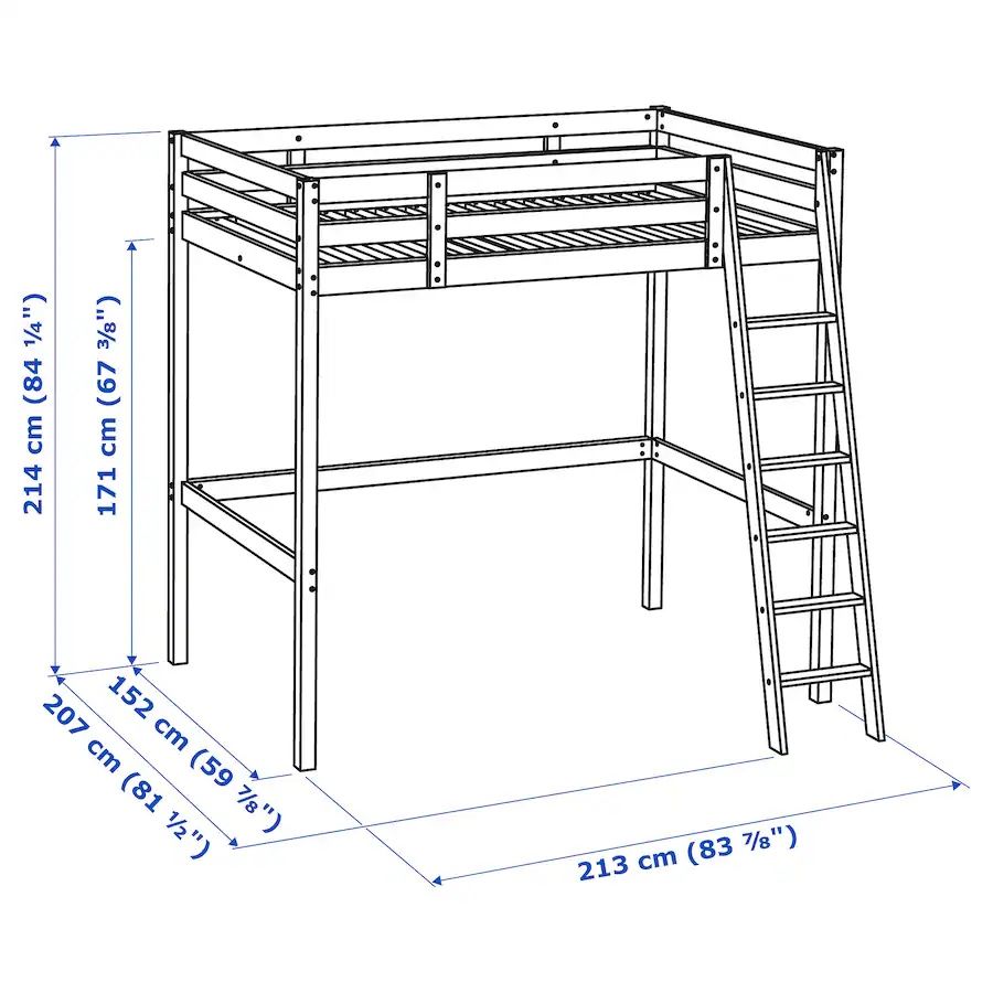 Estrutura de cama alta, Preta, 140x200 cm