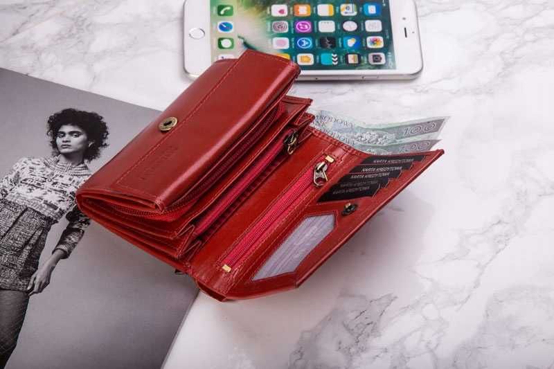 Portfel Damski Skórzany BETLEWSKI Skóra Naturalna Czerwony Na Prezent