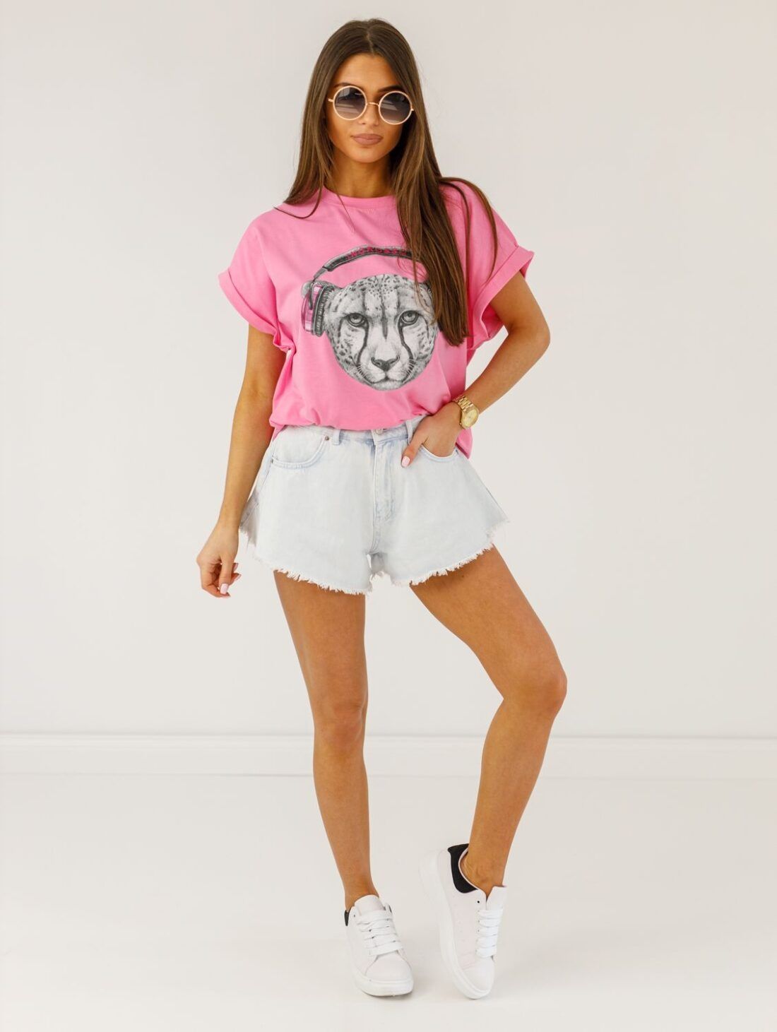 T-shirt damski oversize róż cukierek Tiger nowość