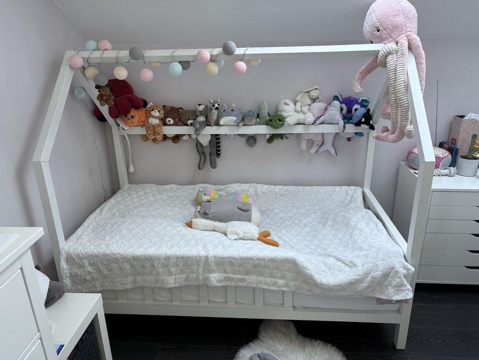 Białe drewniane Łóżeczko Domek 160x80 z materacem najwyższej jakości!