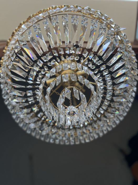 Candeeiero de Teto Banhado a Ouro com Cristais (Peça Rara)