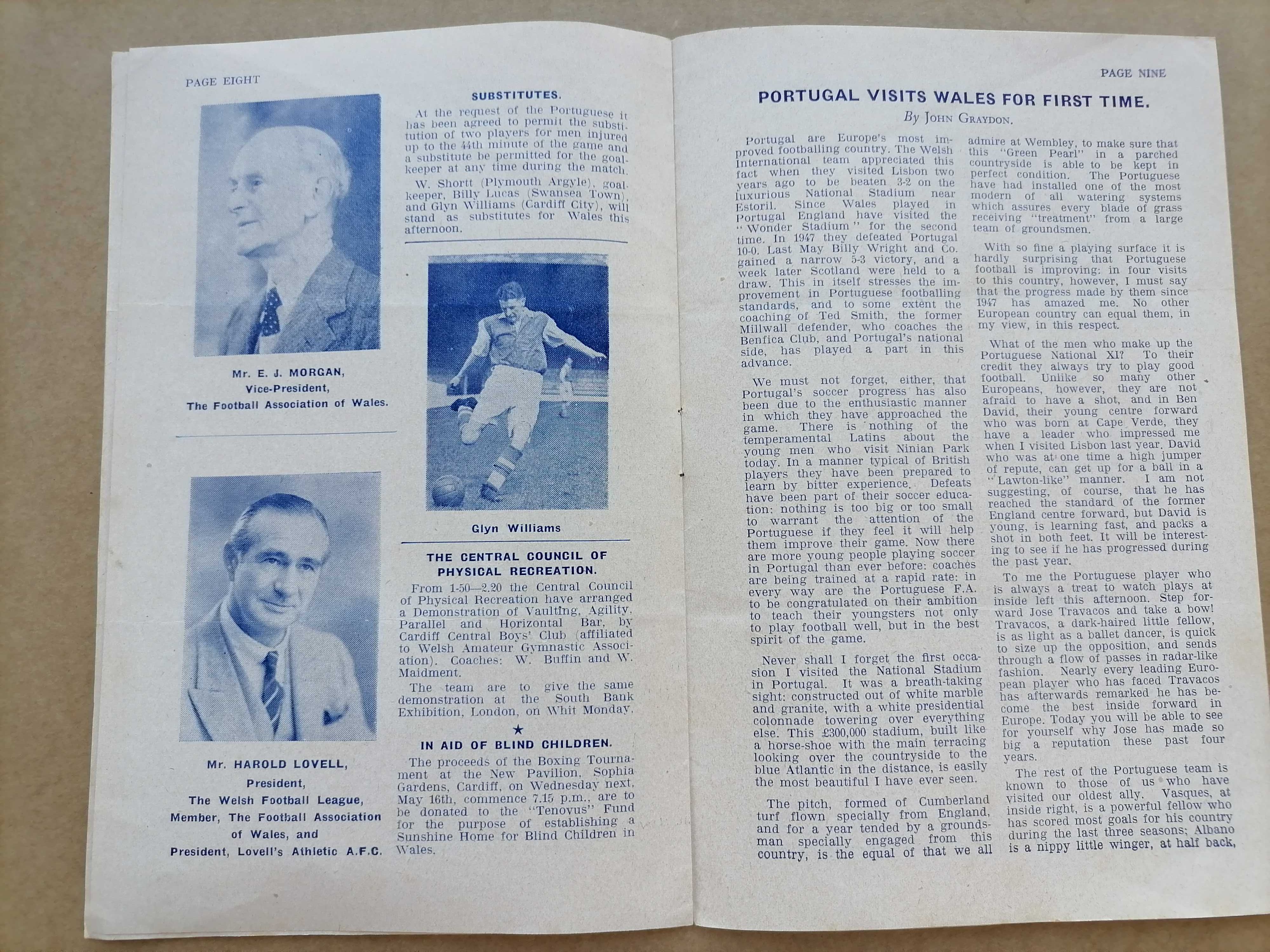 Official Programme WALES vs PORTUGAL 1951 International Football Match