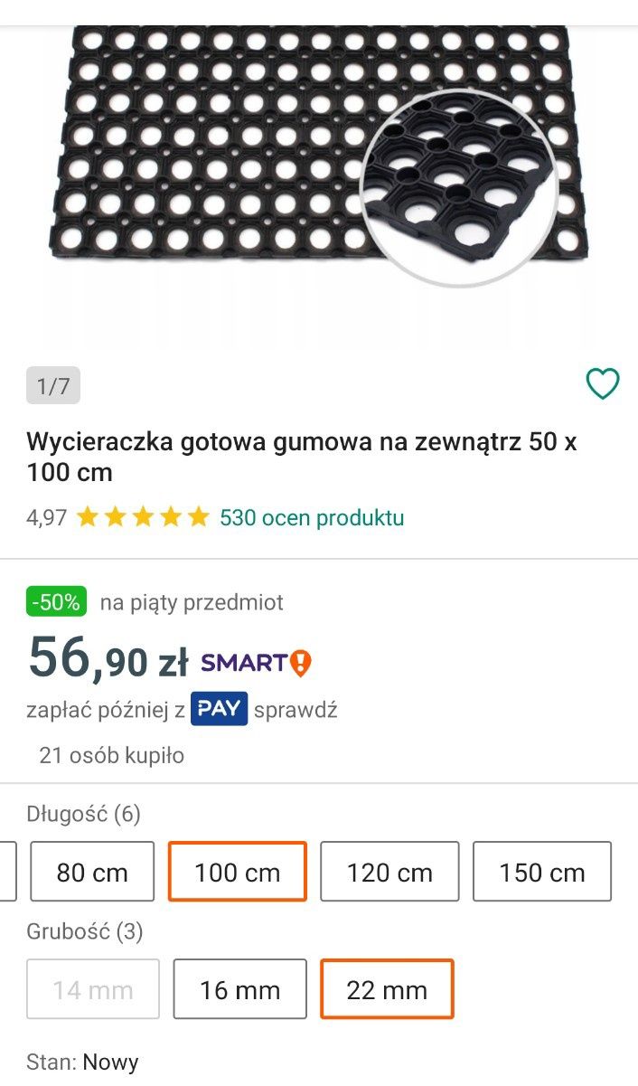 Wycieraczka gotowa gumowa na zewnątrz 50 x 100 cm