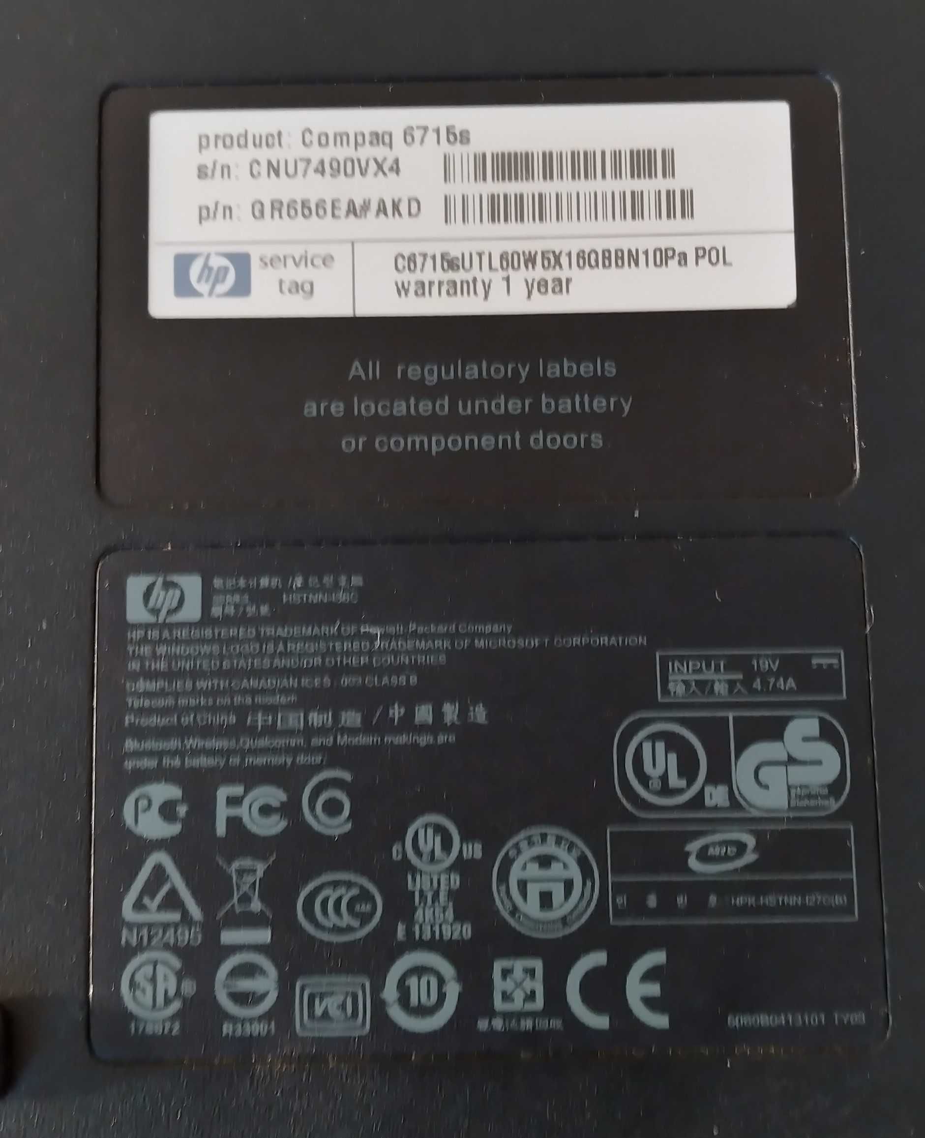 Laptop HP Compaq 6715s 15" cali z licencją Windows XP Professional !!!