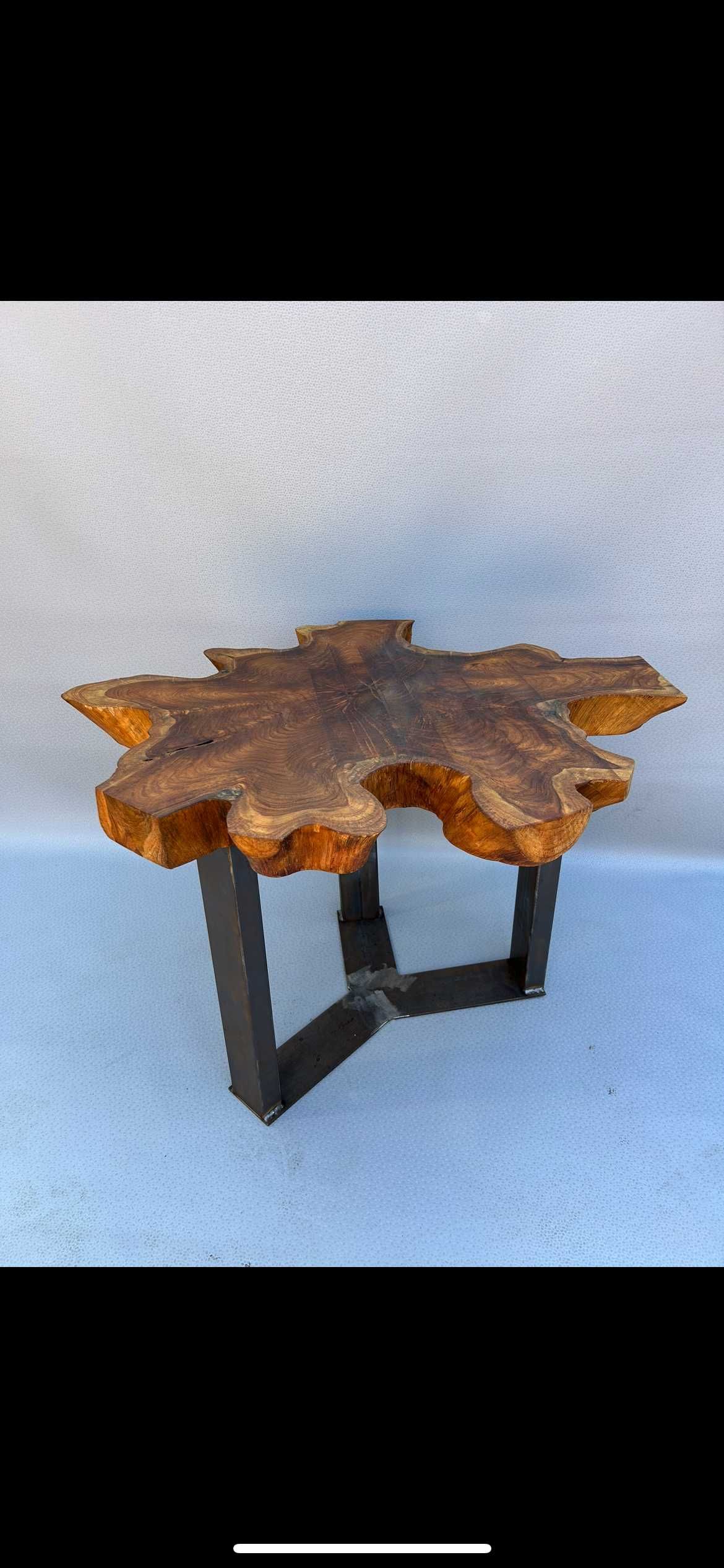 Stół z drewna teak ze stalową podporą