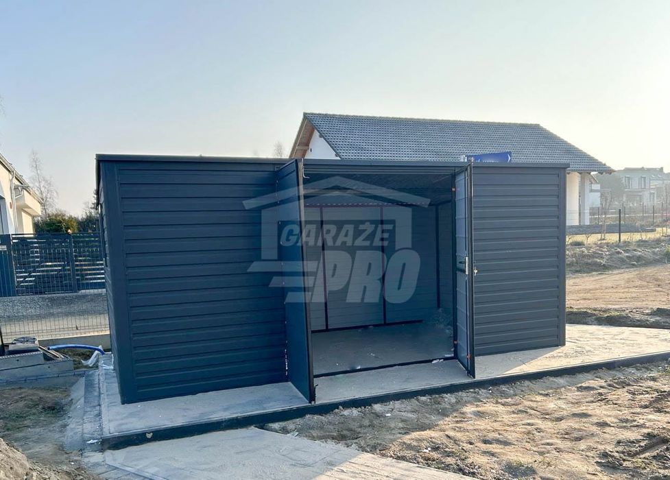 Domek Ogrodowy - Schowek 5,5 x 3 brama - okno - Antracyt  GP344