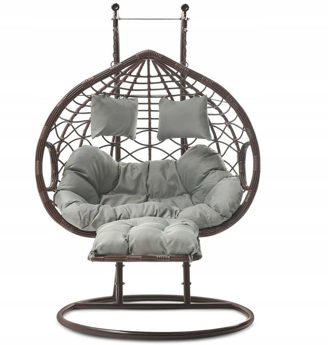 HUŚTAWKA Hamak Fotel Wiszący Z PODNÓŻKIEM BRĄZOWY 2-osobowy