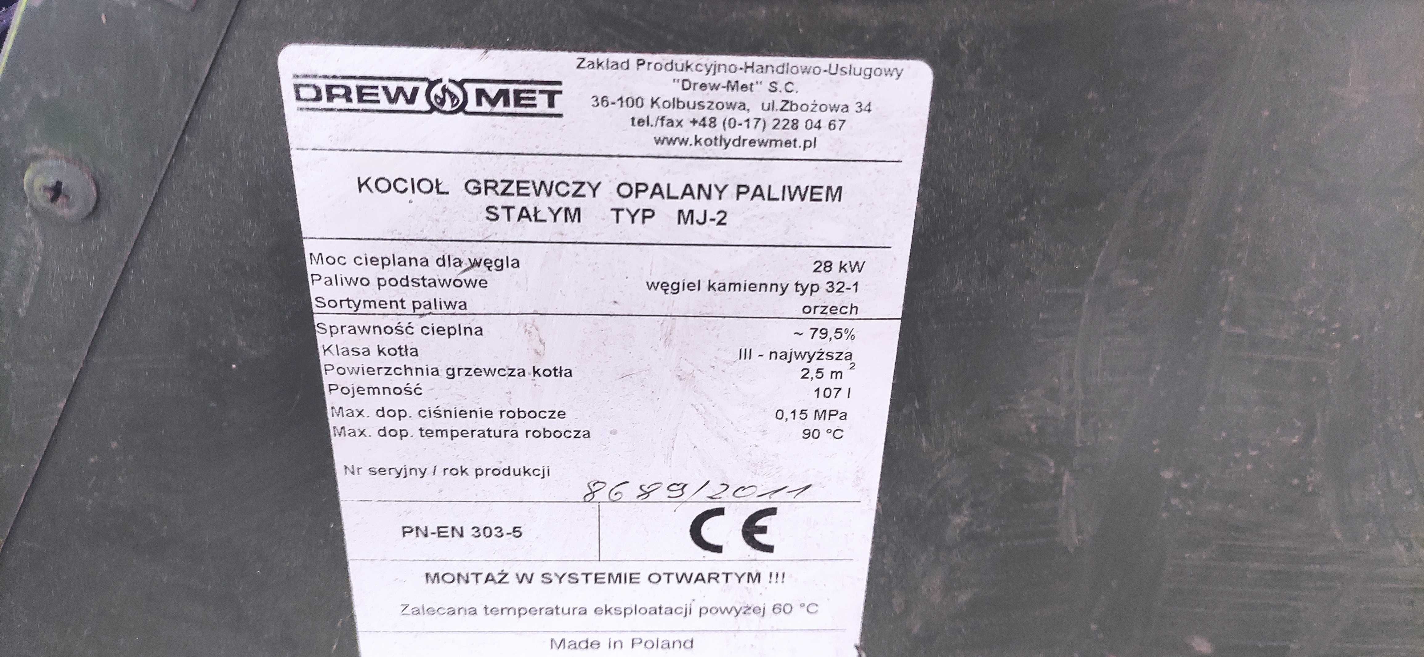 Kocioł Grzewczy opalany Paliwem Stałym Typ MJ - 2 moc 28 KW