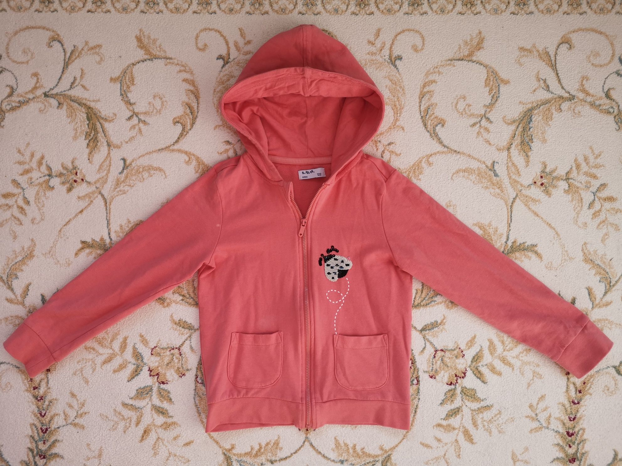 Dziecięca bluza rozpinana, z kapturem: 5.10.15 rozm.122 brzoskwiniowa
