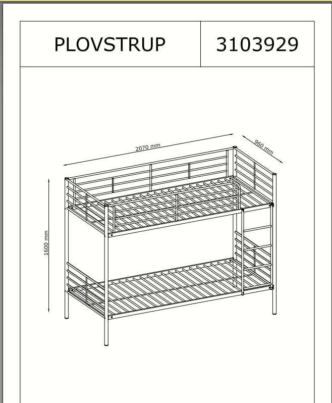 Łóżko piętrowe PLOVSTRUP 2x90x200 biały