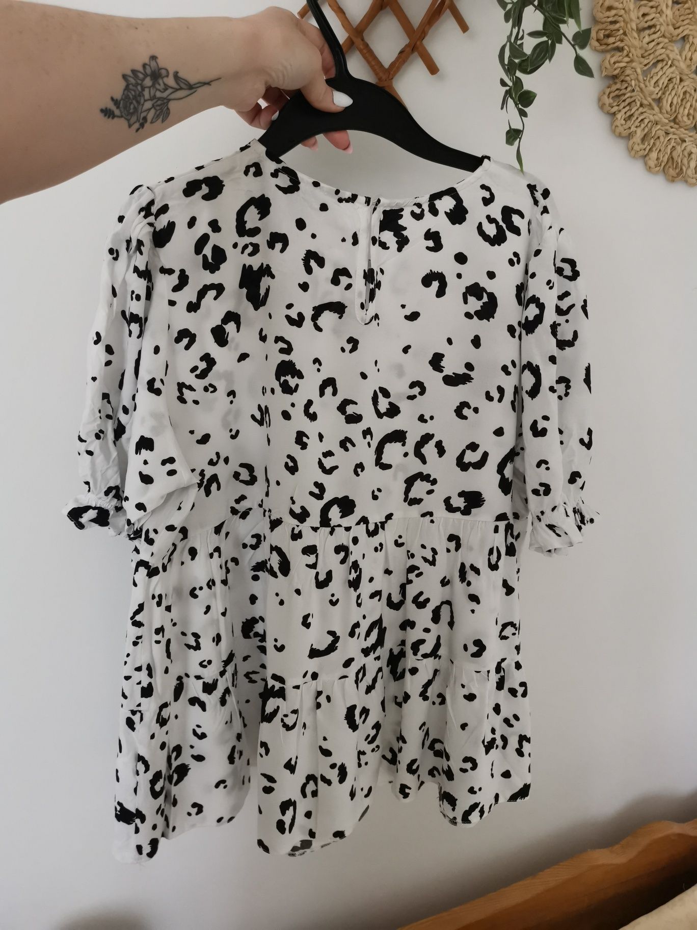Koszula biała bluzka leopard celętki New Look, XL 42 oversize falbanka