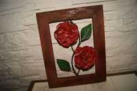 Obraz róża drewno, metal