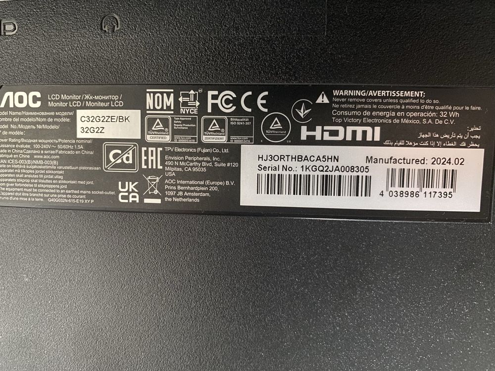 Monitor AOC G2 C32G2ZE 31.5" 240Hz