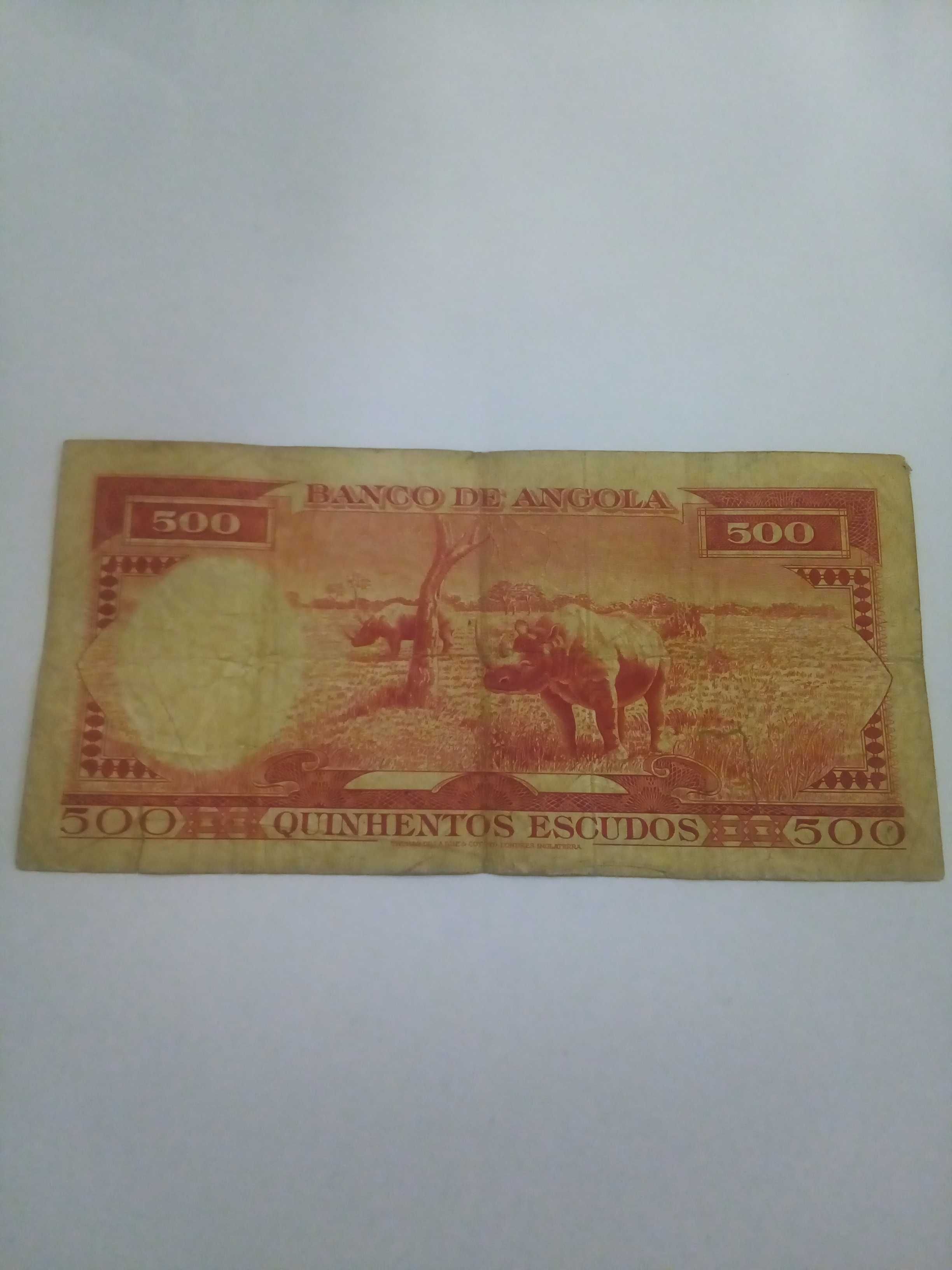 Escasso exemplar de notas angolanas de 500 escudos de 1970
