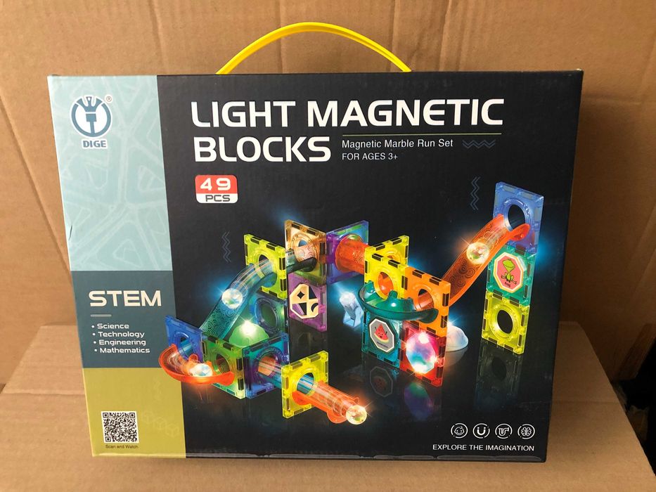 Klocki Magnetyczne Świecące 49 el Magnetic Tiles Marble Run Race
