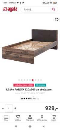 Łóżko Fargo Agata Meble 120 x 200 że stelażem bardzo dobry stan