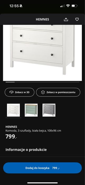 Komoda HEMNES IKEA 3 szuflady biala bejca 108x96