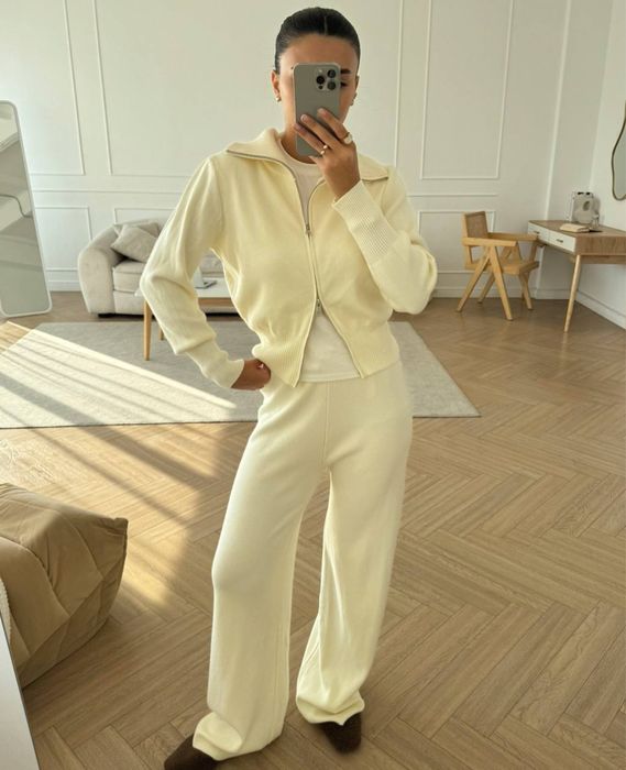Трикотажный теплый костюм женский штаны топ кофта зипка zara el milas