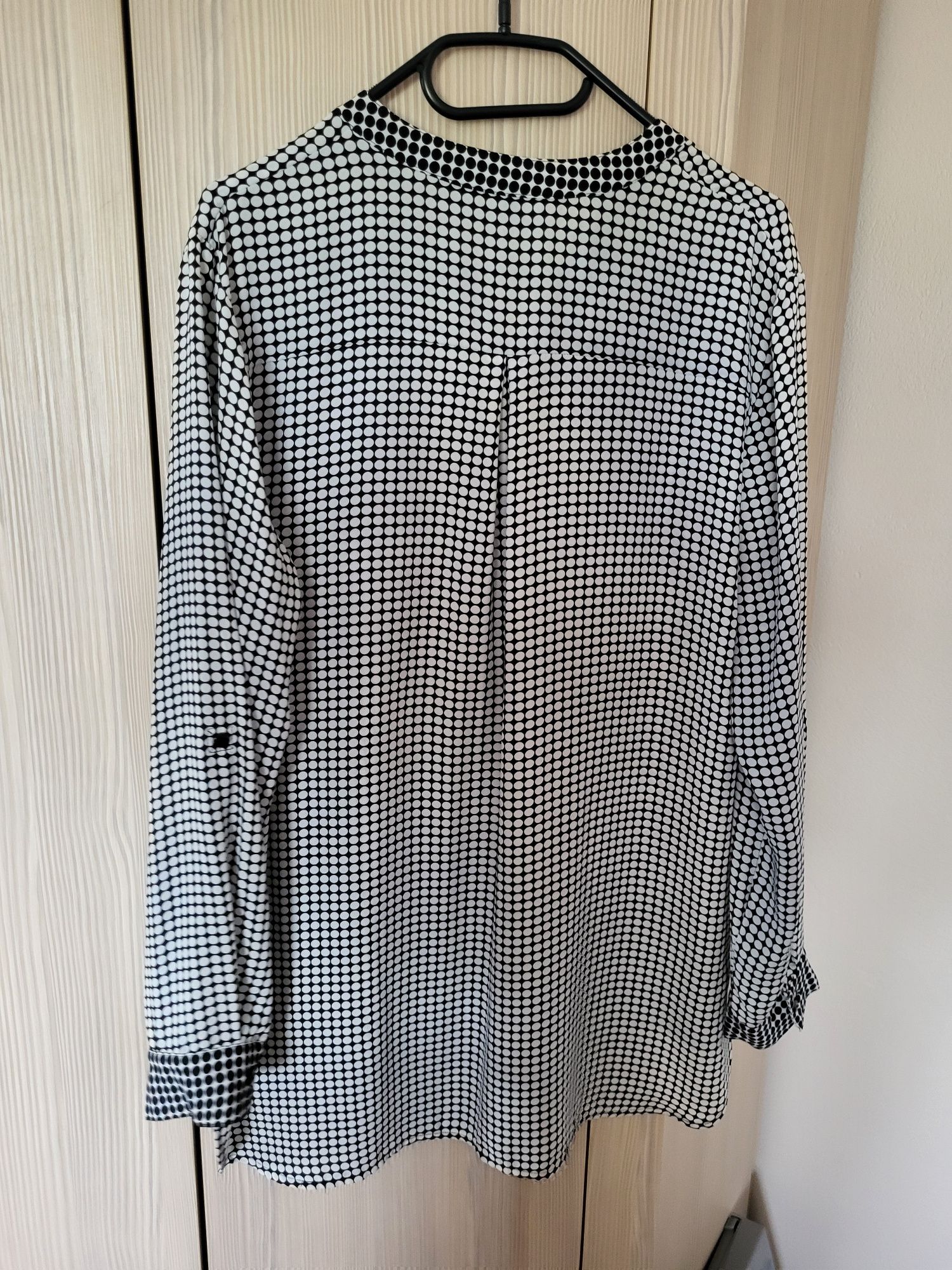 Biało-czarna koszula z długim rękawem oversize, polka dot, kropki